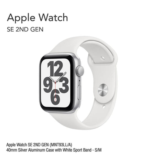 Apple Watch SE 2ND GEN (MNT93LL/A) 40mm Silver Aluminum Case with White Sport Band - S/M