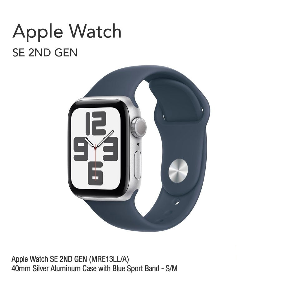 Apple Watch SE 2ND GEN (MRE13LL/A) 40mm Silver Aluminum Case with Blue Sport Band - S/M