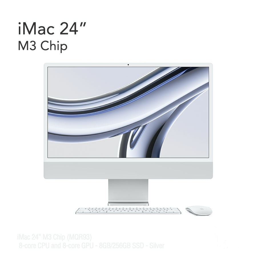 iMac 24" M3 Chip (MQRC3) with 8-core CPU and 8-core GPU - 8GB/256GB SSD - Silver