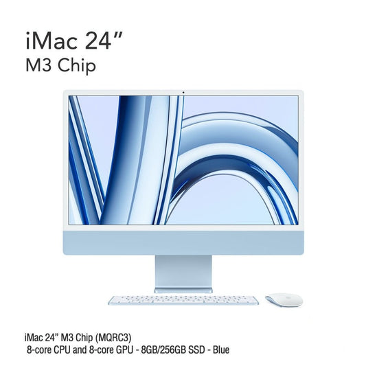 iMac 24" M3 Chip (MQRC3) with 8-core CPU and 8-core GPU - 8GB/256GB SSD - Blue