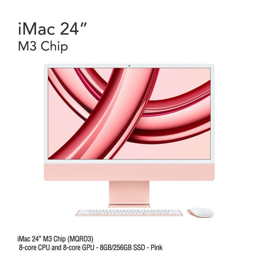 iMac 24" M3 Chip (MQRC3) with 8-core CPU and 8-core GPU - 8GB/256GB SSD - Pink