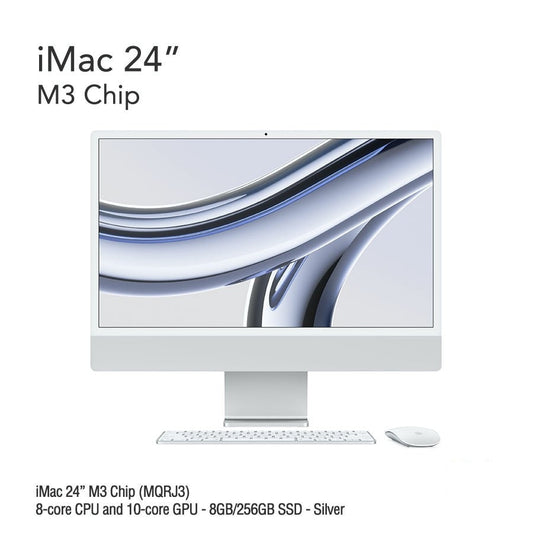 iMac 24" M3 Chip (MQRJ3) with 8-core CPU and 10-core GPU - 8GB/256GB SSD - Silver