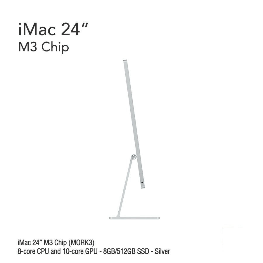 iMac 24" M3 Chip (MQRK3) with 8-core CPU and 10-core GPU - 8GB/512GB SSD - Silver