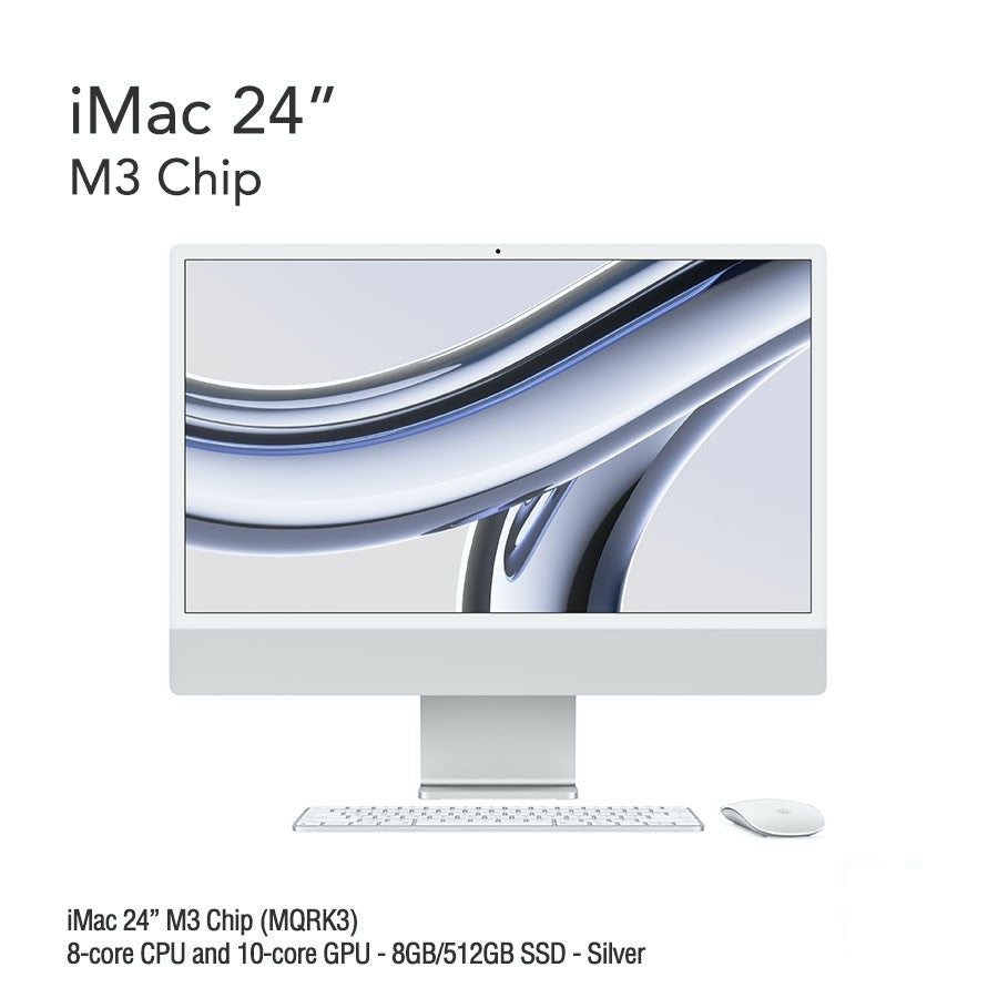 iMac 24" M3 Chip (MQRK3) with 8-core CPU and 10-core GPU - 8GB/512GB SSD - Silver