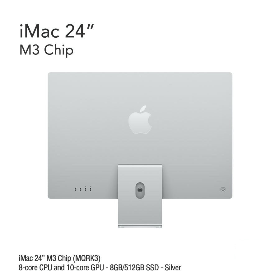 iMac 24" M3 Chip (MQRK3) with 8-core CPU and 10-core GPU - 8GB/512GB SSD - Silver