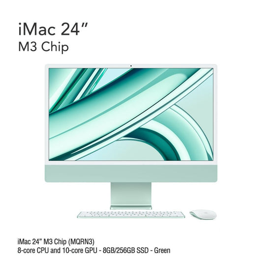 iMac 24" M3 Chip (MQRJ3) with 8-core CPU and 10-core GPU - 8GB/256GB SSD - Green