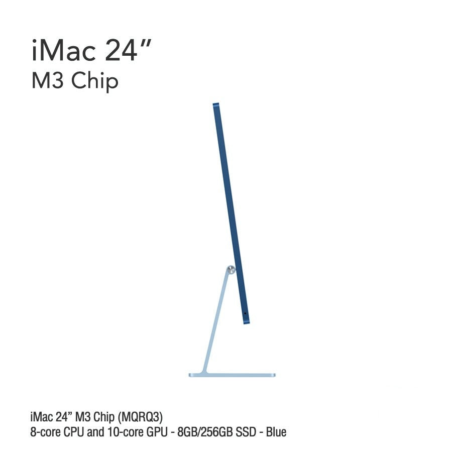 iMac 24" M3 Chip (MQRJ3) with 8-core CPU and 10-core GPU - 8GB/256GB SSD - Blue