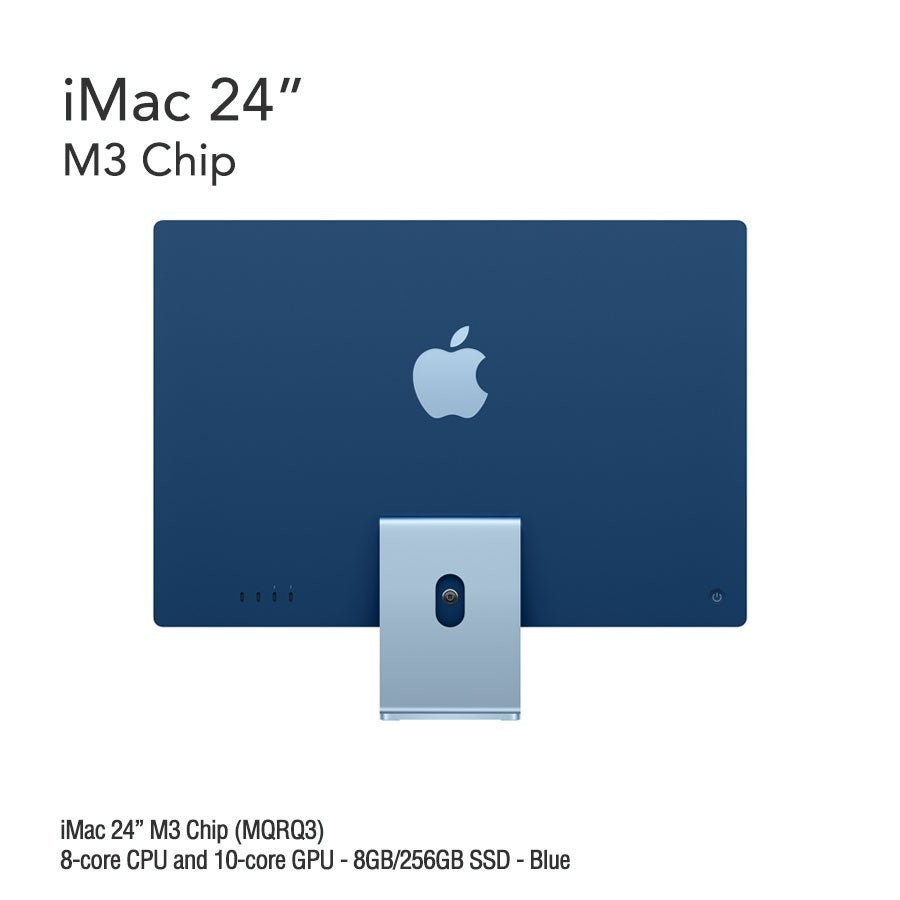 iMac 24" M3 Chip (MQRJ3) with 8-core CPU and 10-core GPU - 8GB/256GB SSD - Blue