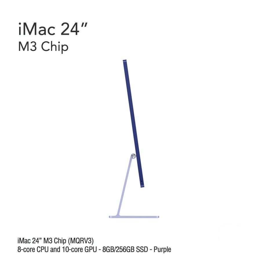 iMac 24" M3 Chip (MQRJ3) with 8-core CPU and 10-core GPU - 8GB/256GB SSD - Purple