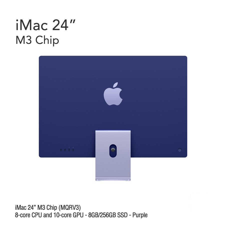 iMac 24" M3 Chip (MQRJ3) with 8-core CPU and 10-core GPU - 8GB/256GB SSD - Purple